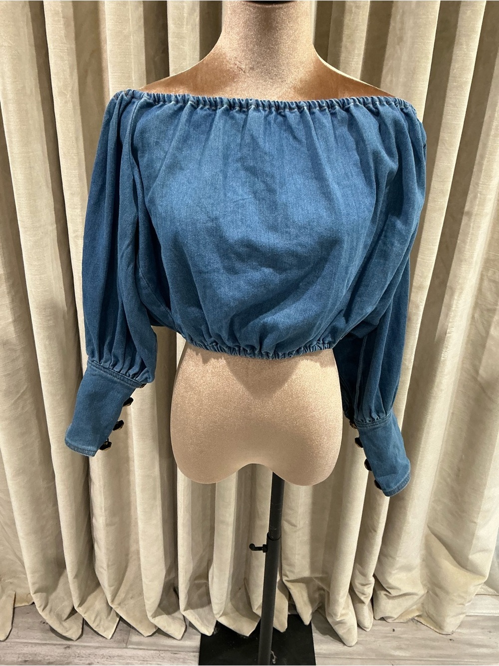 Off-Shoulder Blue Denim Crop Top